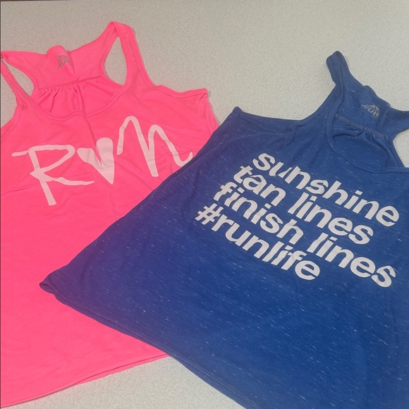 Pair of Women's Graphic Running Tank Tops - Pink and Blue - Picture 1 of 5